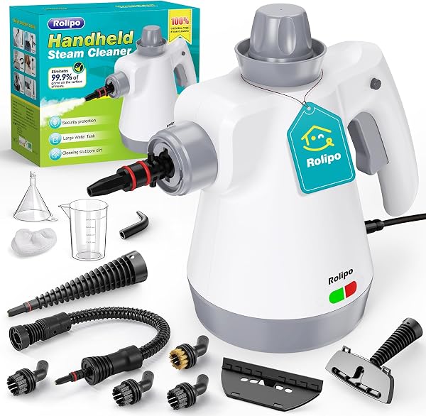 Rolipo Limpiador a vapor portátil a presión con 12 accesorios y cierre de seguridad, pistola de vapor doméstica multifuncional para limpiar cocina, baño, juntas, ventanas y grasa - 1
