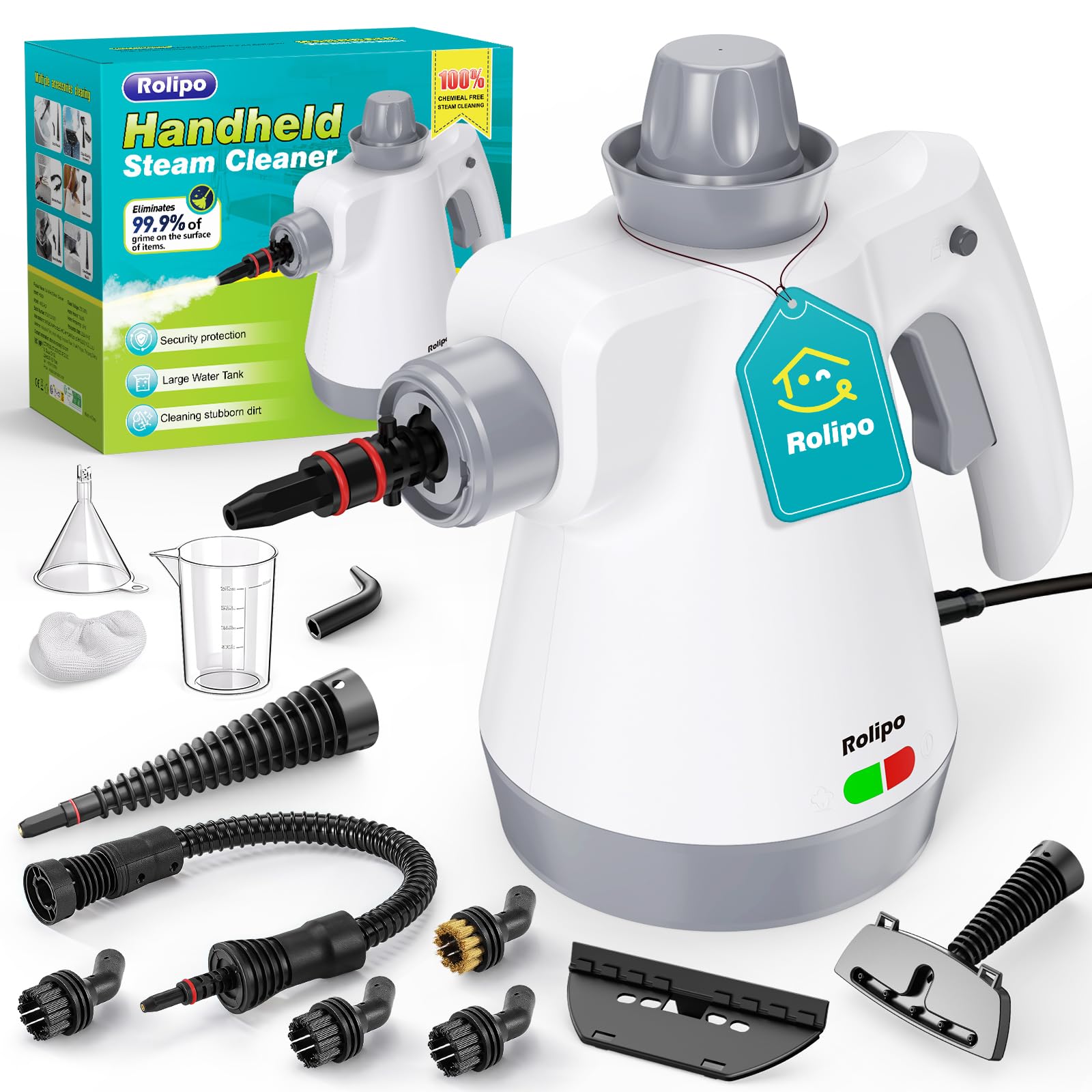 Rolipo Limpiador a vapor portátil a presión con 12 accesorios y cierre de seguridad, pistola de vapor doméstica multifuncional para limpiar cocina, baño, juntas, ventanas y grasa