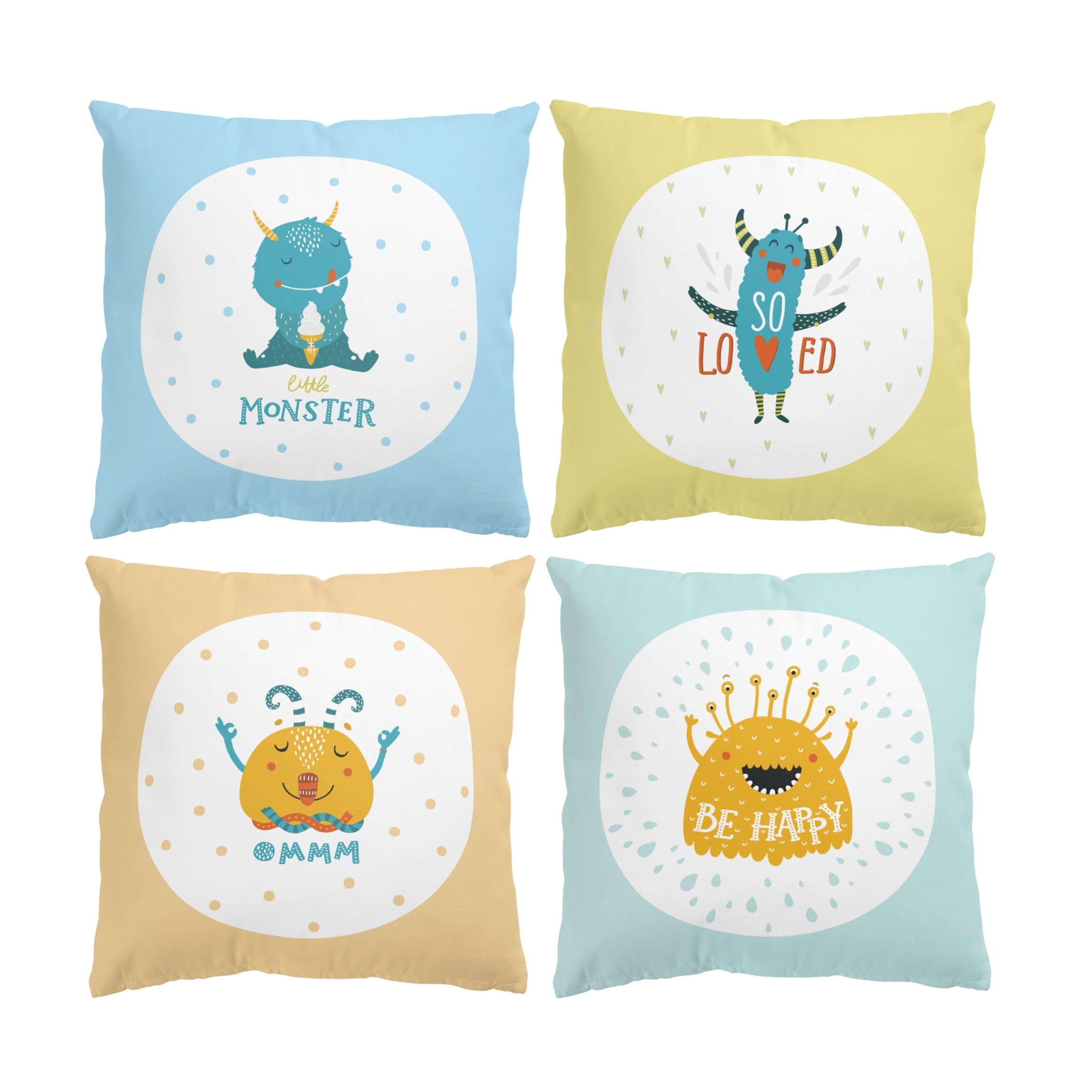 Dekokissen 4-teilig drinnen/Indoor waschbar Sprüche mit Füllung Zierkissen - Made in Germany - Design Bezug Weiss Sofakissen Illustration Indoor Sofa Bett 1072