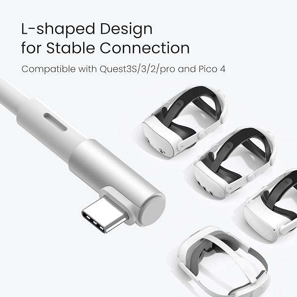 KIWI design Link Kabel 5M Kompatibel mit Meta Quest 3S/Quest 3 Zubehör, Quest 2/Pro/Pico 4 PC Steam VR, USB 3.0 Link Kabel mit 5Gbps Super Speed (Weiß) - 3