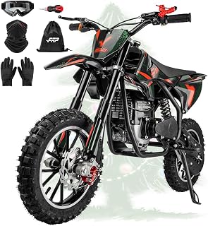 FRP FX40-Ogemaw Kids Dirt Bike 40CC 4-Stroke Gas Powered Off-Road Mini Motorcycle with Goggles, Gloves & Neck Gaiter, Dual Disc Brakes, 20 MPH Max Speed, 132 LBS Weight Capacity (Black)