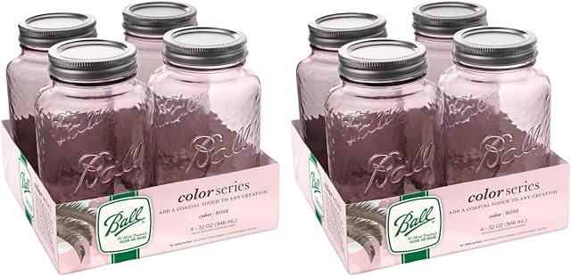 Ball Rose Color Durable Glass Mason Jars, 32 Oz Regular Mouth Quart Size