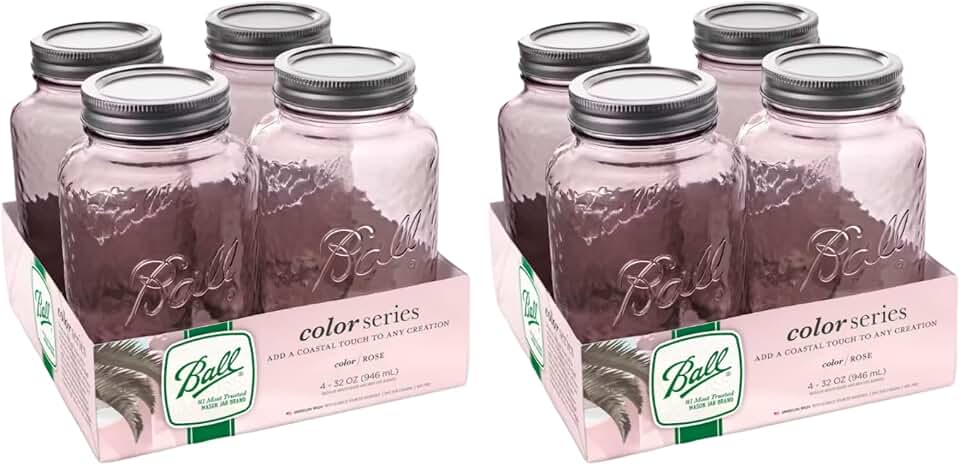 Ball Vintage Glass Mason Jars, 32 Oz Regular Mouth Quart Size, Durable Glass Storage Jars for Canning, Preserving, and Home Storage, Rose Color, 4 Count (Pack of 2)
