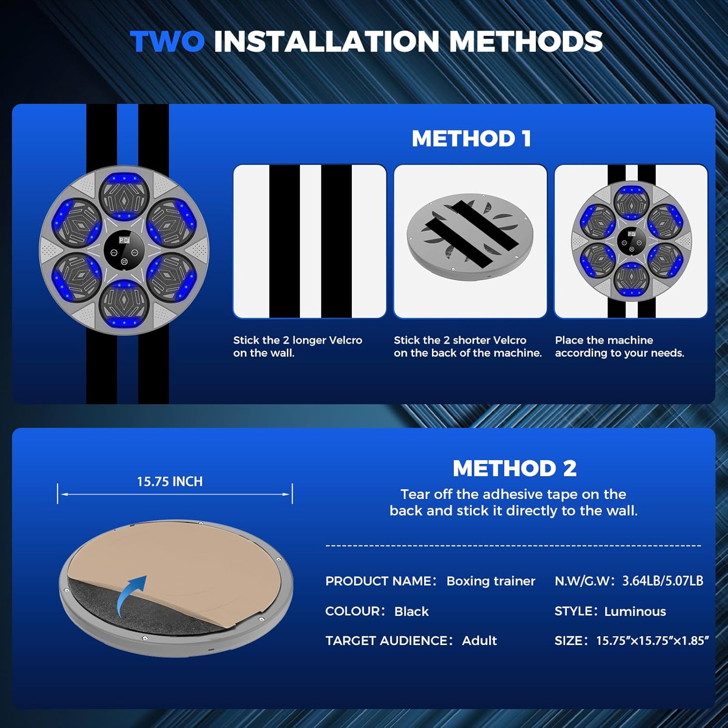 Diagram showing two installation methods for the boxing machine