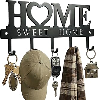 WIPHANY Entryway Key Holder Wall Mount with 5 Hooks, 13" Metal “Sweet Home” Key Rack Organizer for Wall, Decorative Key Hanger for Entryway, Hallway & Mudroom, Housewarming Gift, Black