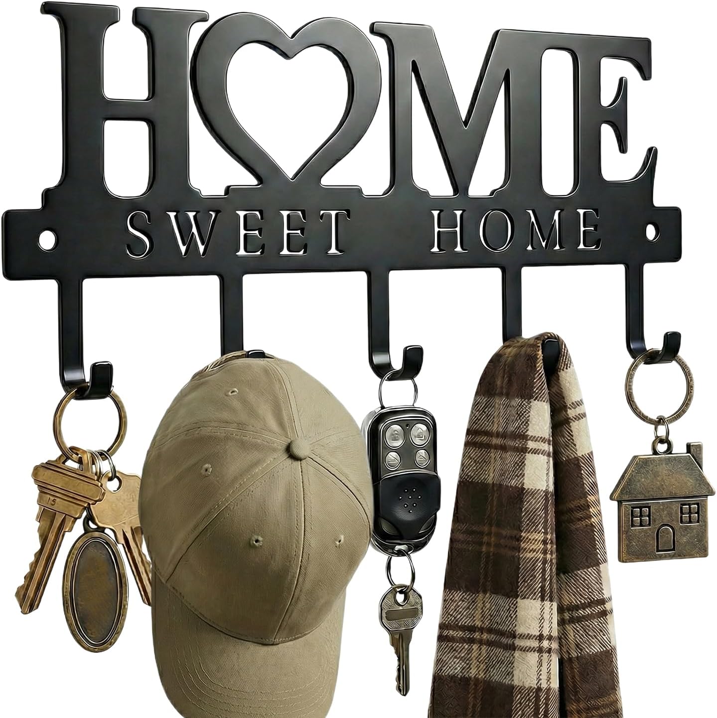 WIPHANY Entryway Key Holder Wall Mount with 5 Hooks, 13" Metal “Sweet Home” Key Rack Organizer for Wall, Decorative Key Hanger for Entryway, Hallway & Mudroom, Housewarming Gift, Black