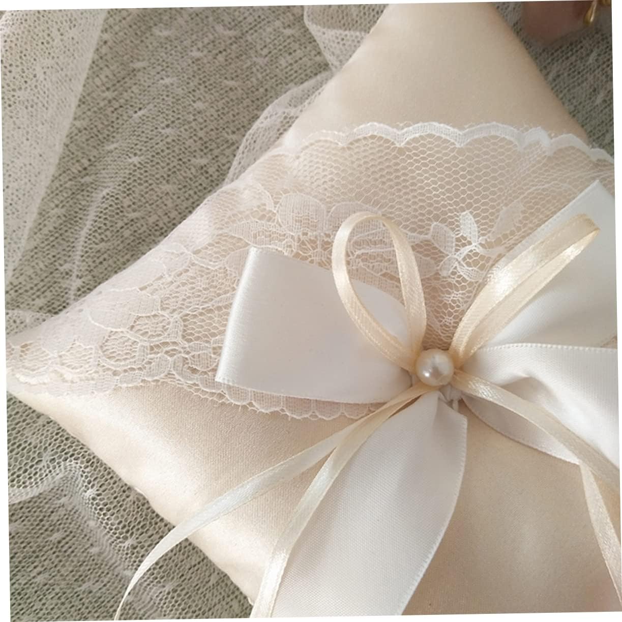 Vaguelly Pearl Ring Bearer Pillow Cushion Satin Silk Cotton 15x15cm