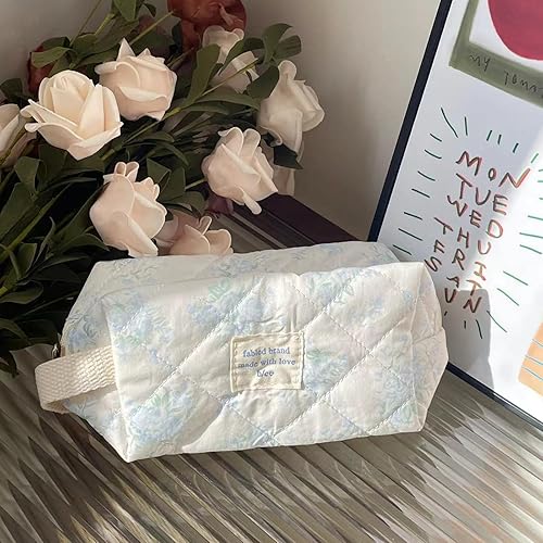 Miniatura 3 de Juoxeepy Bolsa de maquillaje acolchada de algodón floral, bolsa de cosméticos Jolly House Neceser Coquette Estético Bolsa de maquillaje Cosméticos,