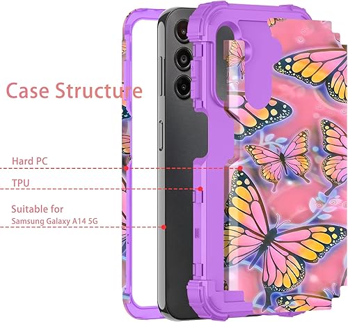 Miniatura 2 de LONTECT Funda protectora para Galaxy A14 5G a prueba de golpes, 3 en 1, resistente, híbrida, resistente, resistente, de alto impacto, duradera,