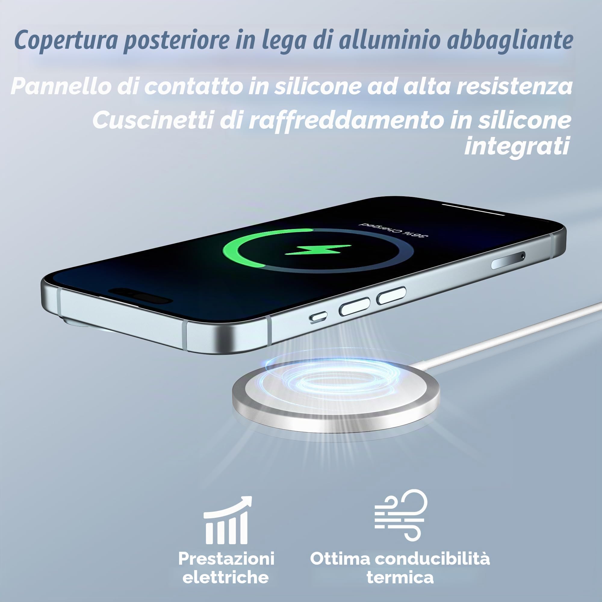 Caricatore Wireless Magnetico 2 in 1 – Design Ultra Sottile in Lega di Alluminio Compatibile con iPhone 16/15/14/13/12 (tutti i modelli) e AirPods 4/3/2/Pro (Bianco)
