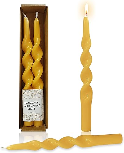 Velas de cera de abeja 100% pura de 10 pulgadas, hechas a mano, sin perfume, paquete de 2 velas en espiral de cera de abejas orgánicas sin humo para