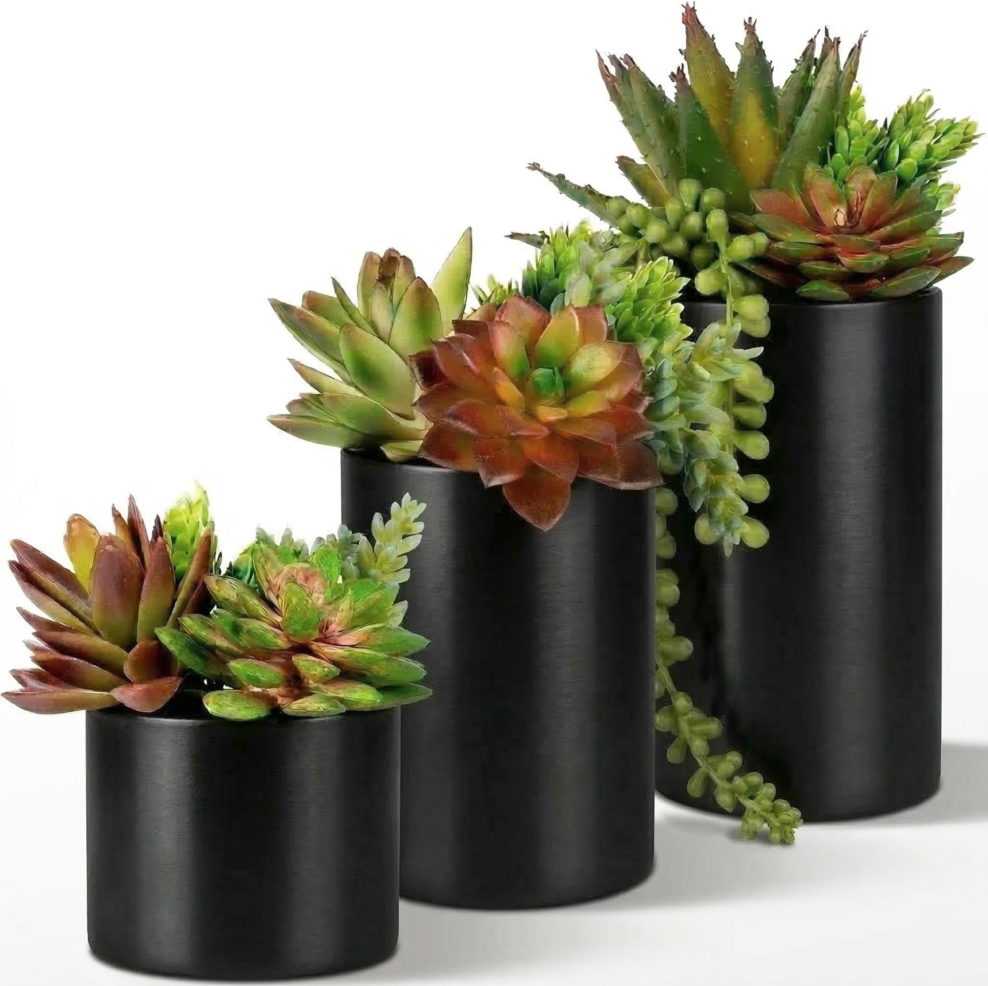 Fake Succulents Plants Artificial in Premium Ceramic Pots (3 Pack Assorted) Realistic Faux Succulents for Bathroom, Home & Office Decor