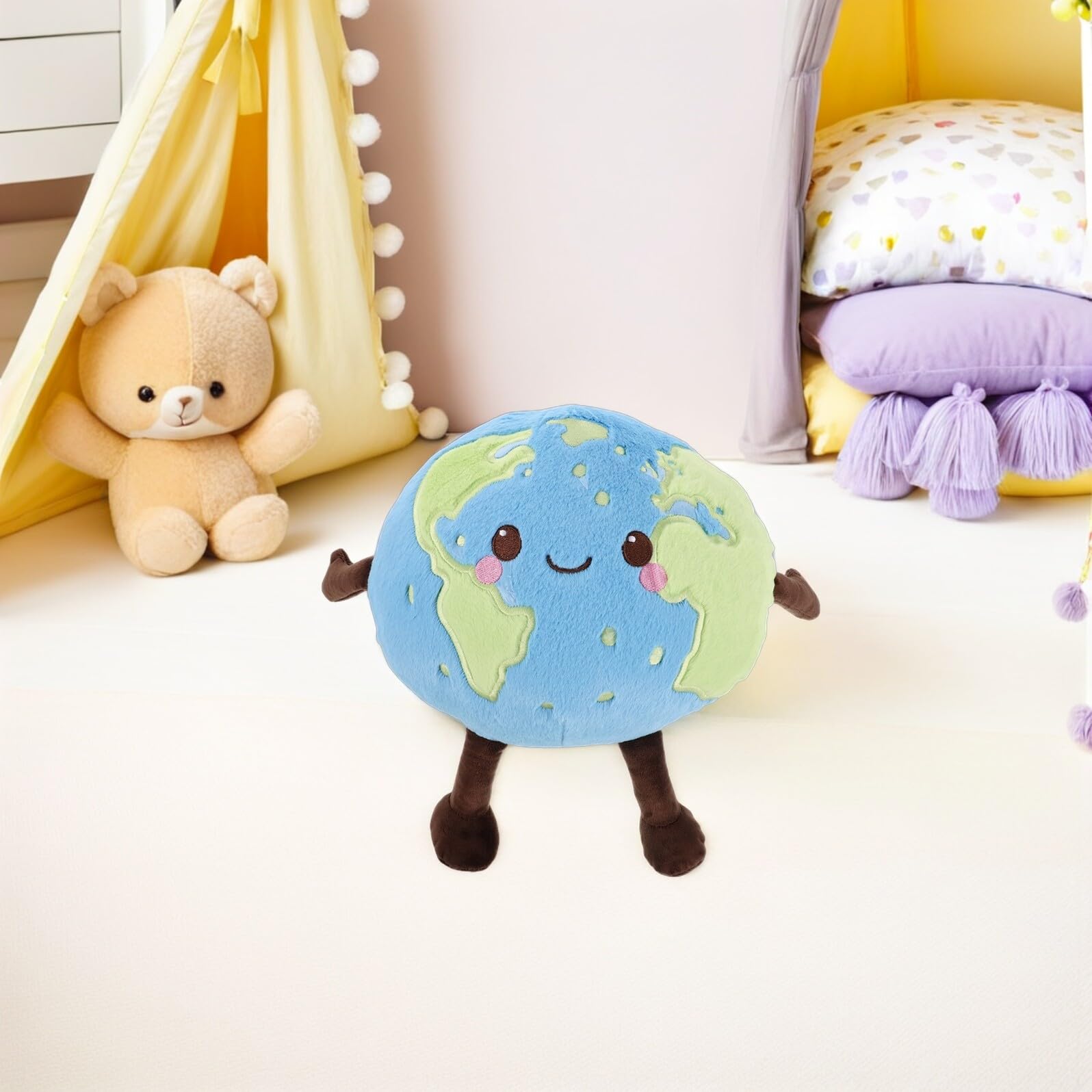 Abaodam Peluche Planète Terre Ronde en Tissu Pelucheux Doux Coussin Éducatif Scientifique pour Décoration Chambre Garçon et Filles Peluche Astronomie Spatial Anniversaire Éducatif