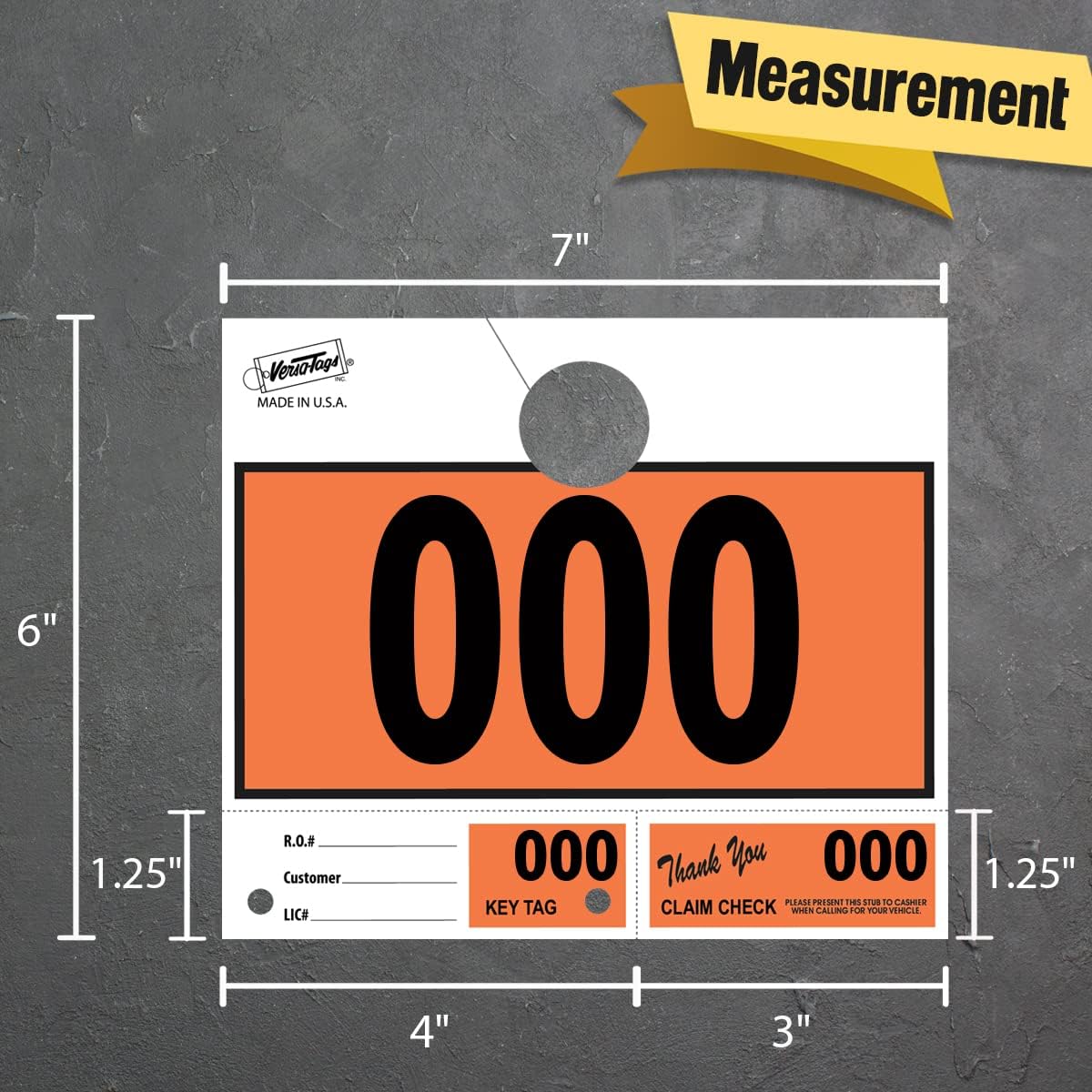 3000 Automotive 3 Part Service Dispatch Numbers Mirror Hang Tags Numbered 000, 1000, 2000 RL78 Style Color Coded Orange Service Dispatch Numbers with 1.25” Slotted Hang Tag Cutout