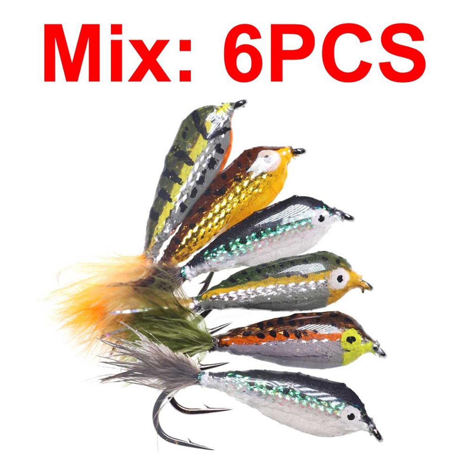 RNXRZANK Pike Perch Fly Fishing Set with Feather for Trout, 6pcs Mix