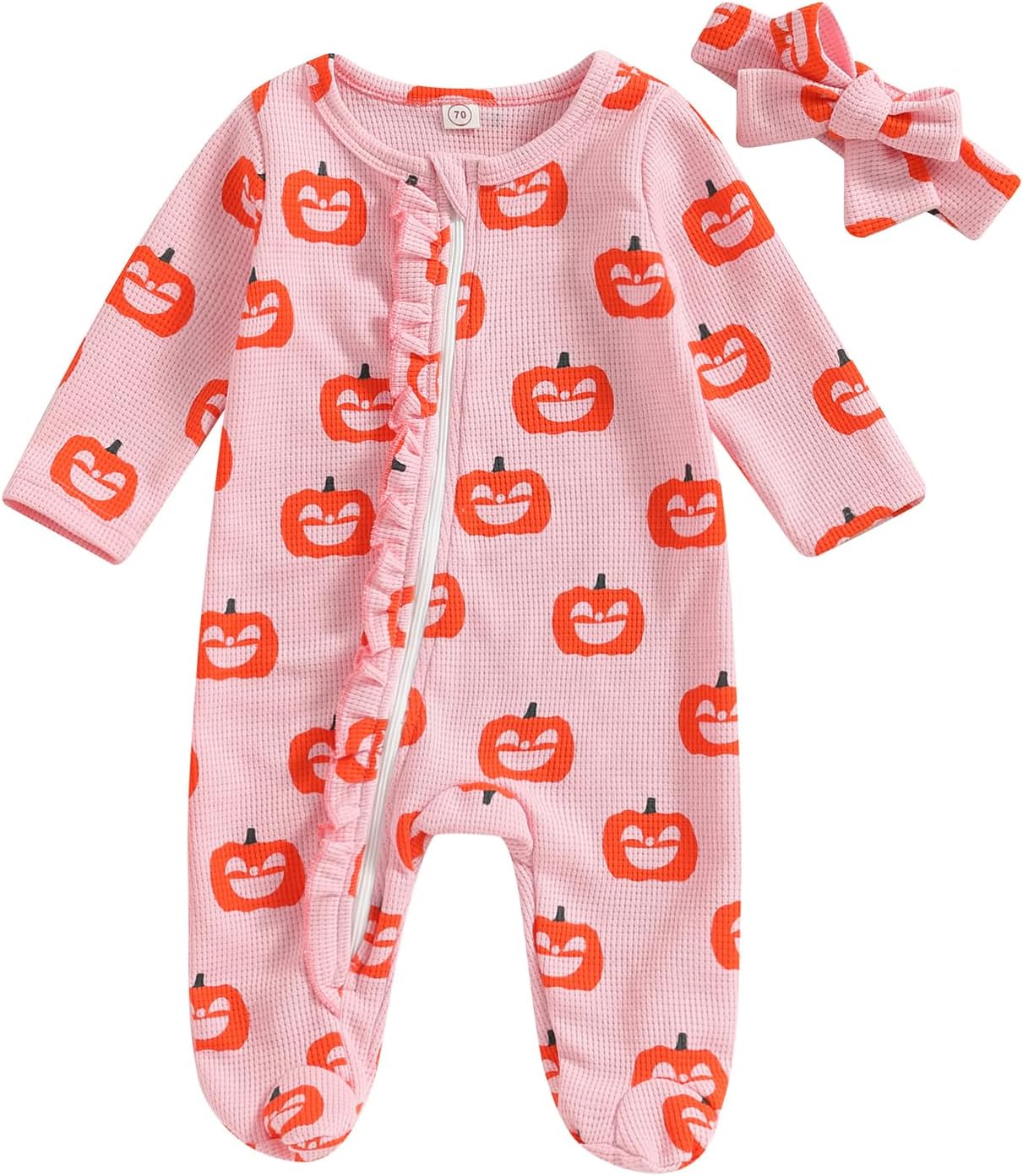 BemeyourBBs Newborn Baby Girl Clothes Ruffle Baby Sleeper Zipper Footie Romper Playsuit with Headband Outfit
