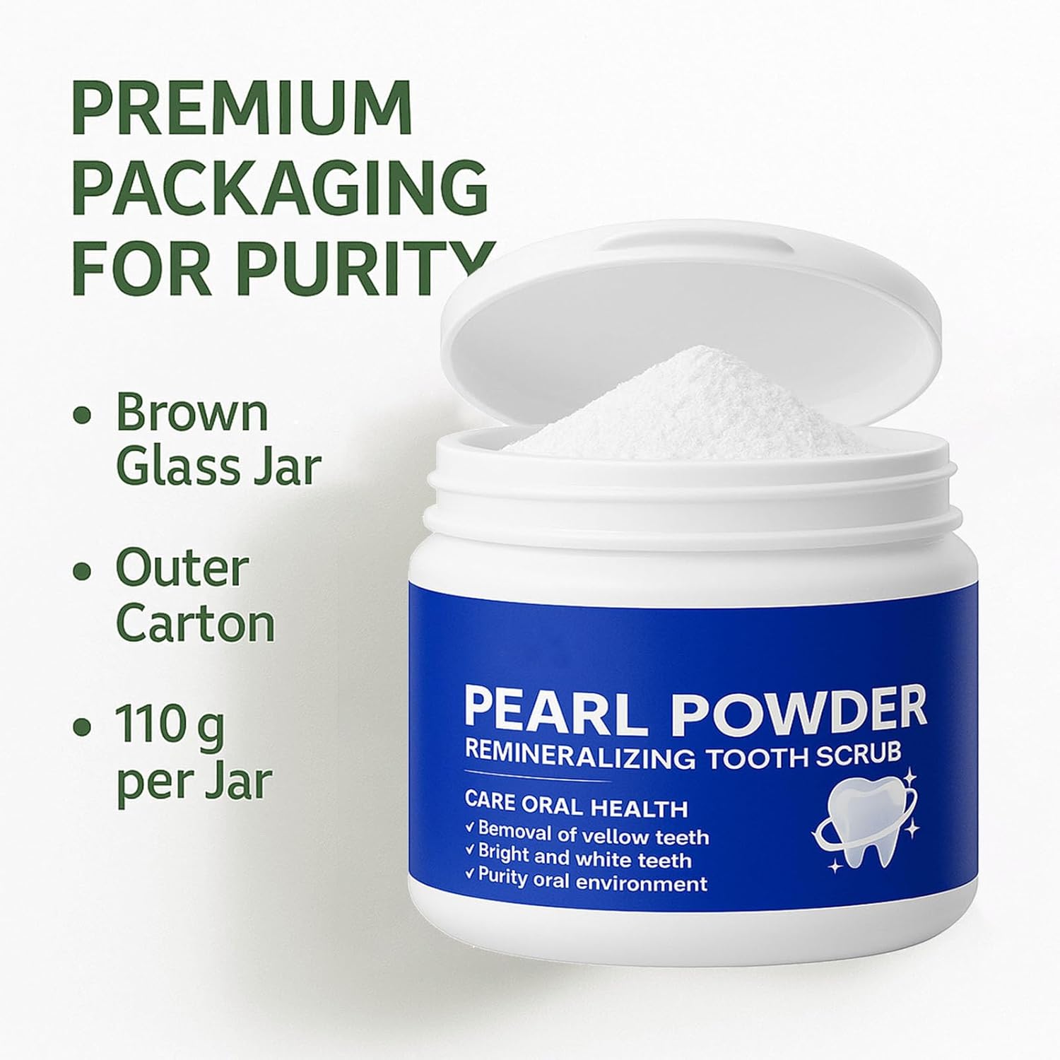 Pearl Powder Remineralizing Tooth Scrub – Natural Teeth Powder for Whitening, Enamel Strengthening & Brighter Teeth – Fluoride-Free Tooth Polish, Fresh Breath, 1.1 oz Jar (1)