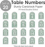 Vista 5 de Big Dot of Happiness Tarjetas de números de mesa verde salvia, tarjetas de doble cara de 5 x 7 pulgadas, tarjetas de recepción de boda, fiesta