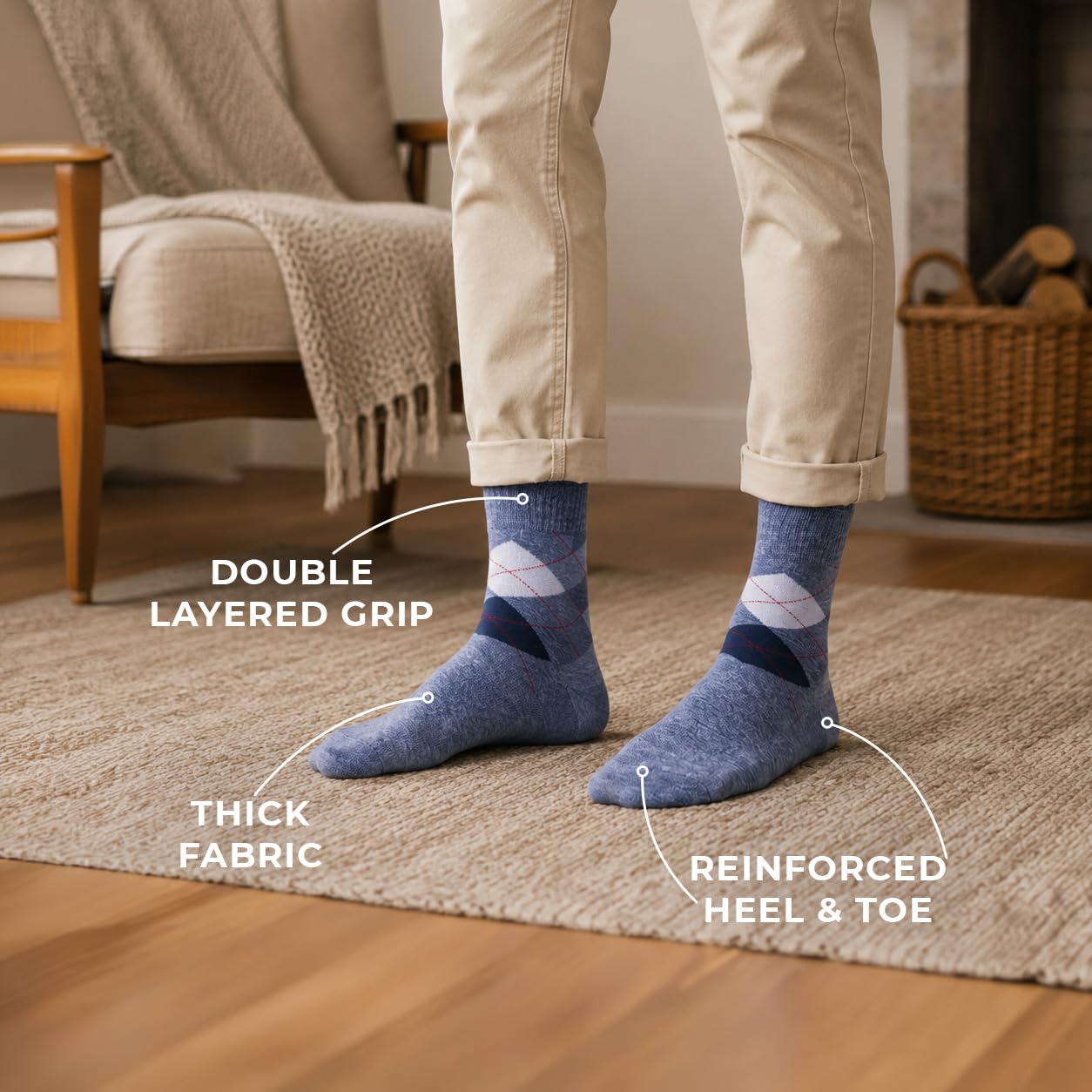 Supersox Winter Thermal Regular Socks for Men | Cotton Rich | Extra Cushioning | Warm, Soft & Cozy Feel | Cold Weather Daily Wear | Blue, Black, Grey | Pack of 3 3