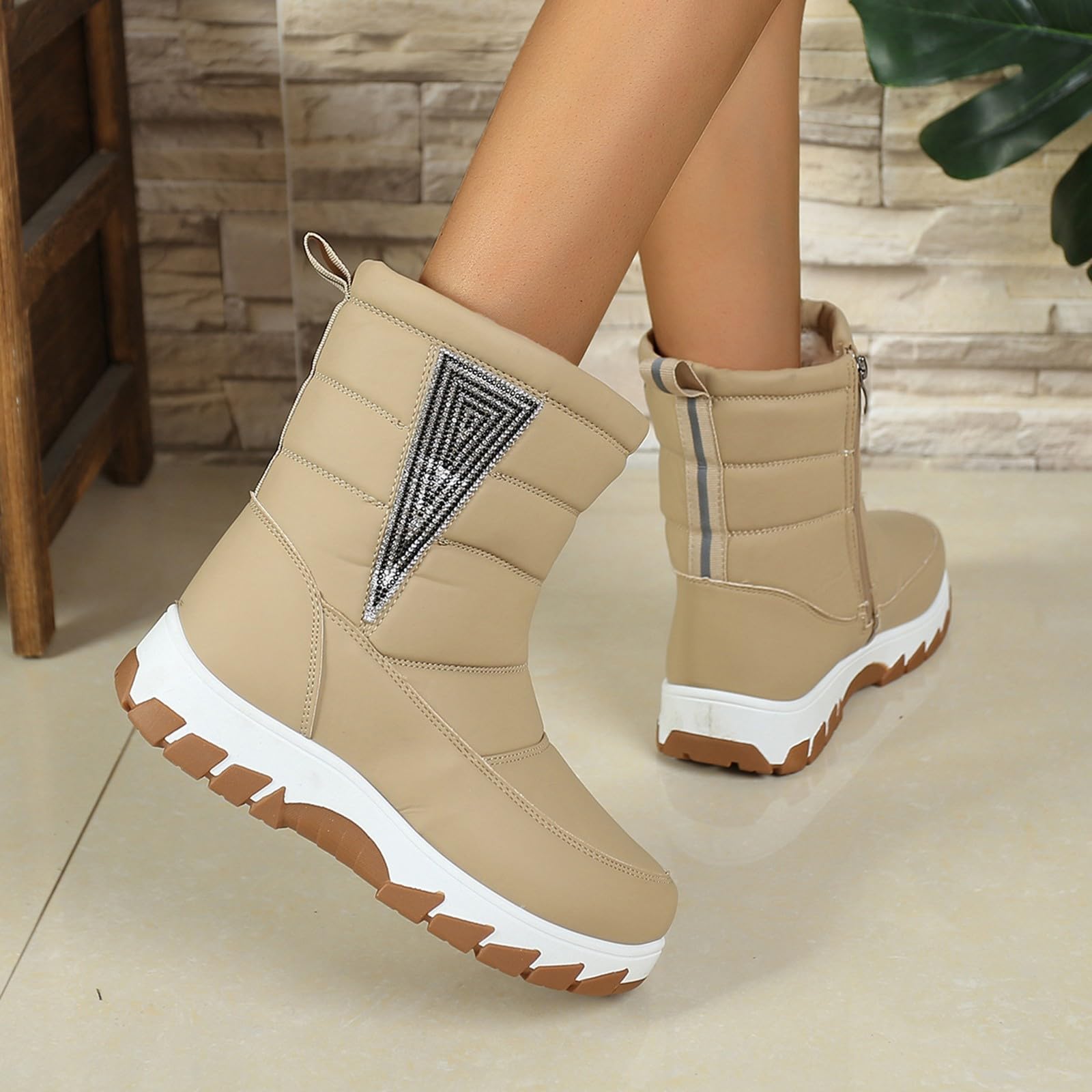 Stivali Da Neve Donna Stivali Pelliccia Fodera Calda Cerniera Impermeabile Stivaletti Suola Antistrappo Scarpe All'aperto Confortevole Scarpe Invernali