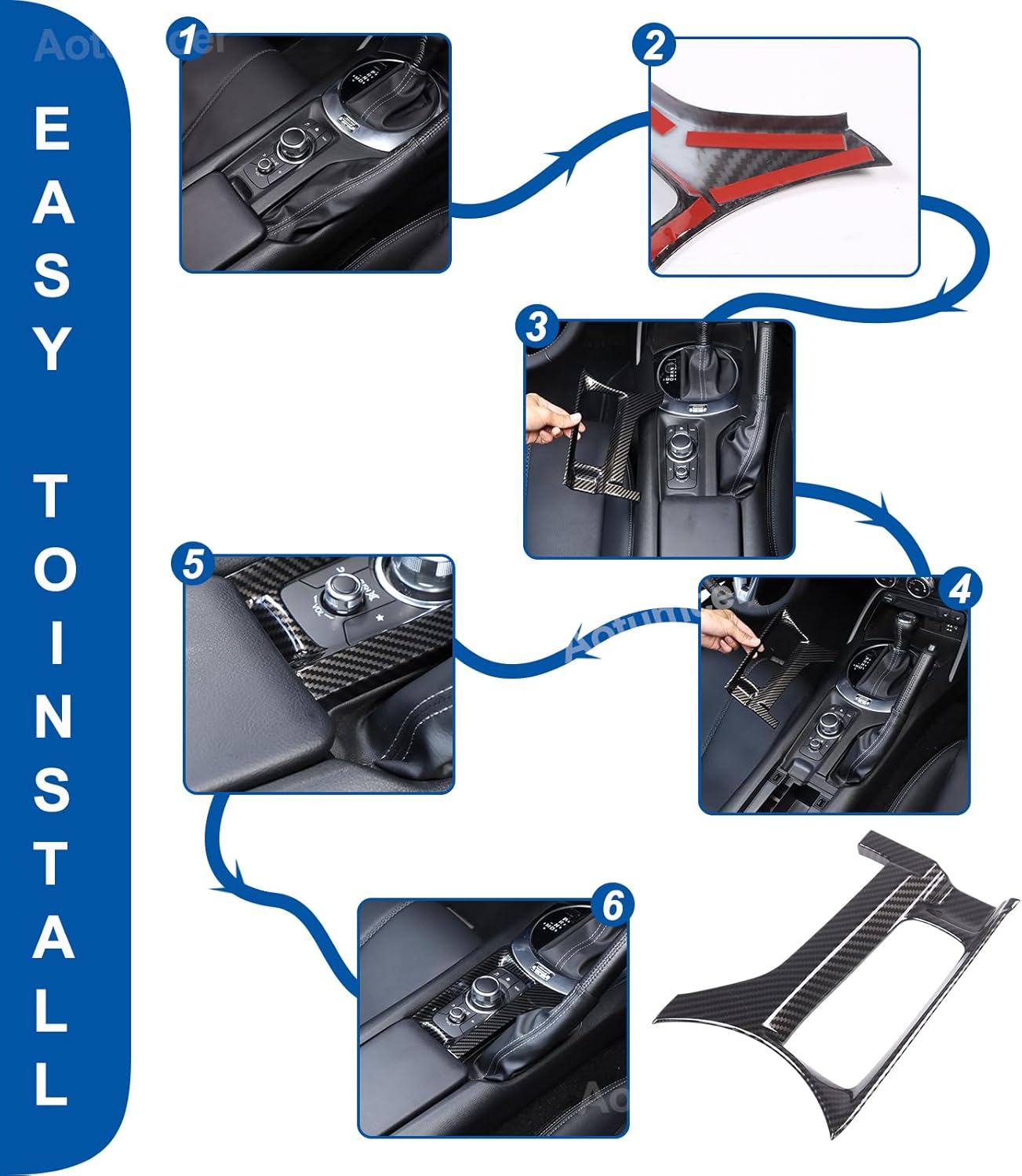 Center Console Gear Shift Button Panel Trim Frame Compatible with Mazda MX-5 Miata ND 2016-2025 ABS Center Console Multimedia Knob Panel Trim Cover (Carbon Fiber Pattern)