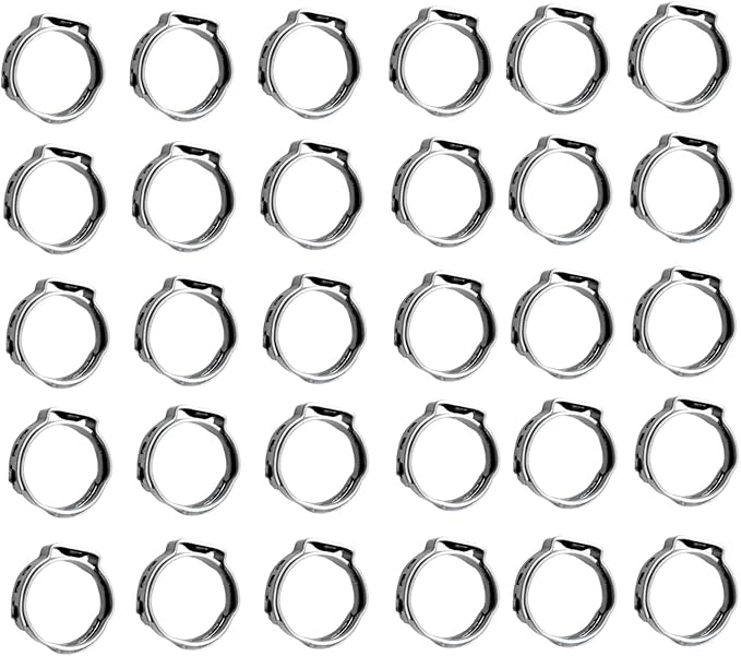 30PCS 1 Pex Crimp Ring,304 Stainless Steel Pex Cinch Clamps,Single Ear Hose Clamps For Pex Fittings Pipe Tubing