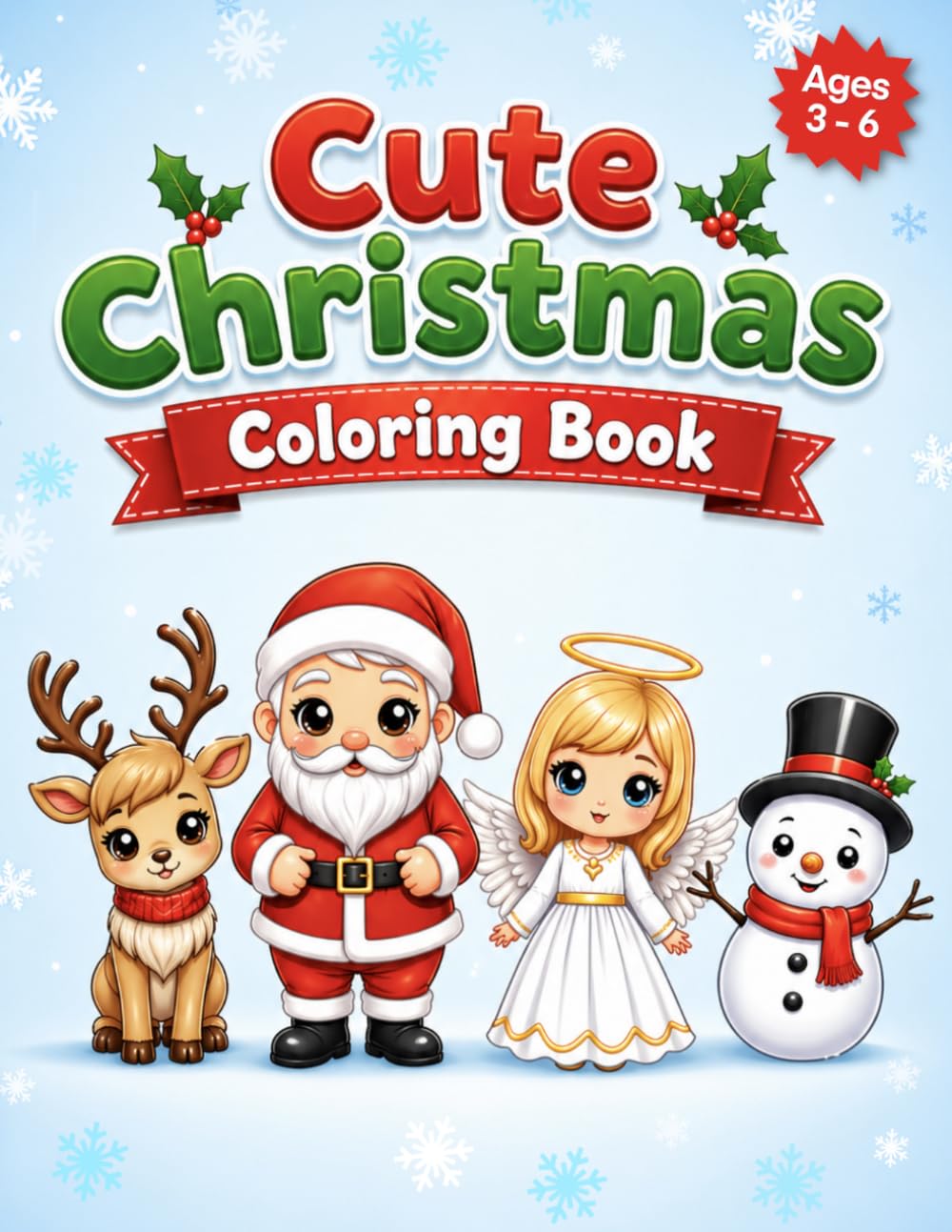 Cute Christmas Coloring Book: Holiday Coloring Pages Featuring Santa, Snowmen, Angels, Elves, Reindeer, and Christmas Fun for Kids Ages 3–6 (Bright Path Coloring Book Series)