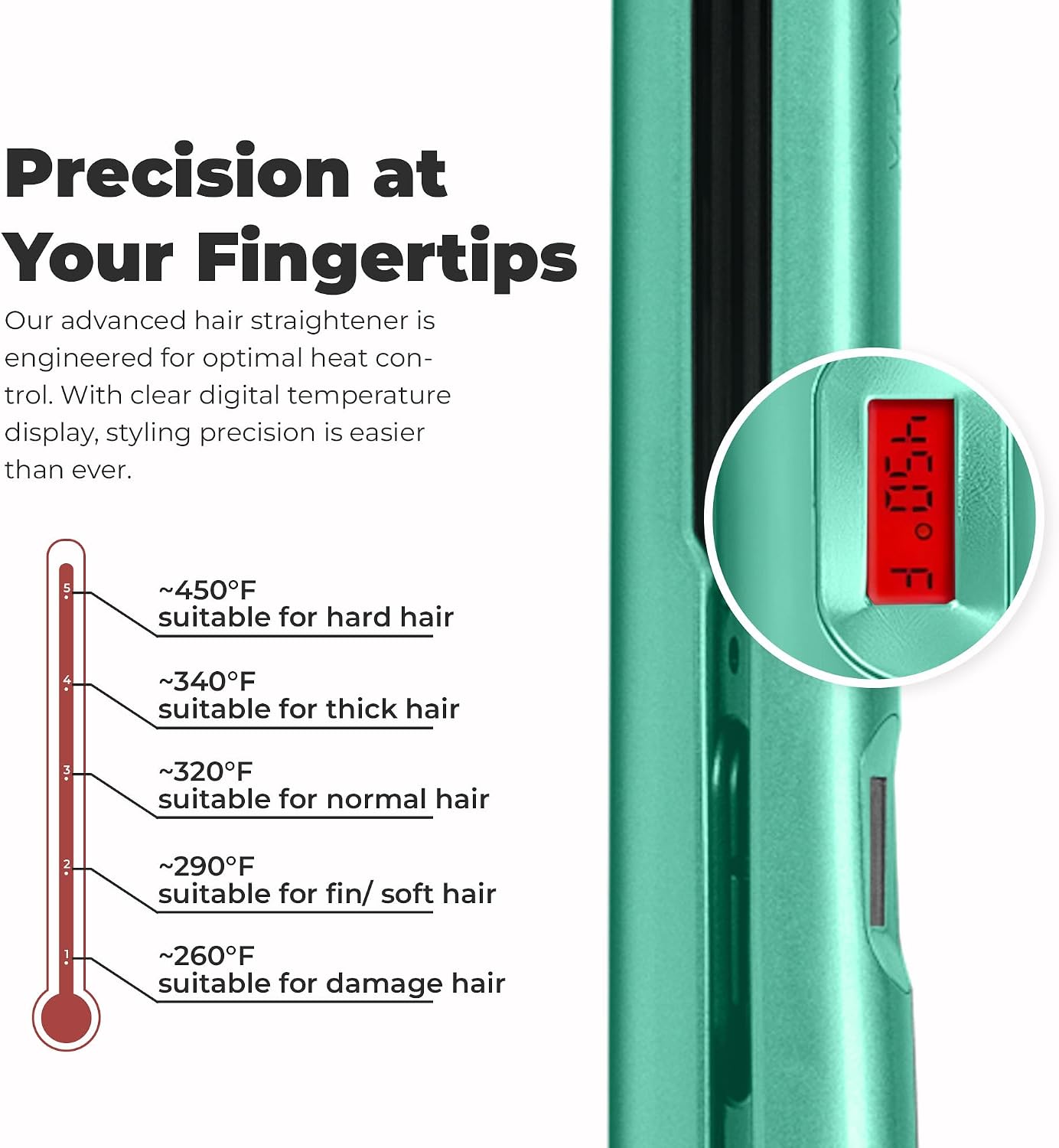 Joya Mia Allure 1" Oxidation Titanium Hair Straightener - Portable, Lightweight & Compact Flat Iron with Adjustable Temperature, Built-in LCD Display, Travel-Friendly, for All Hair Types - Teal