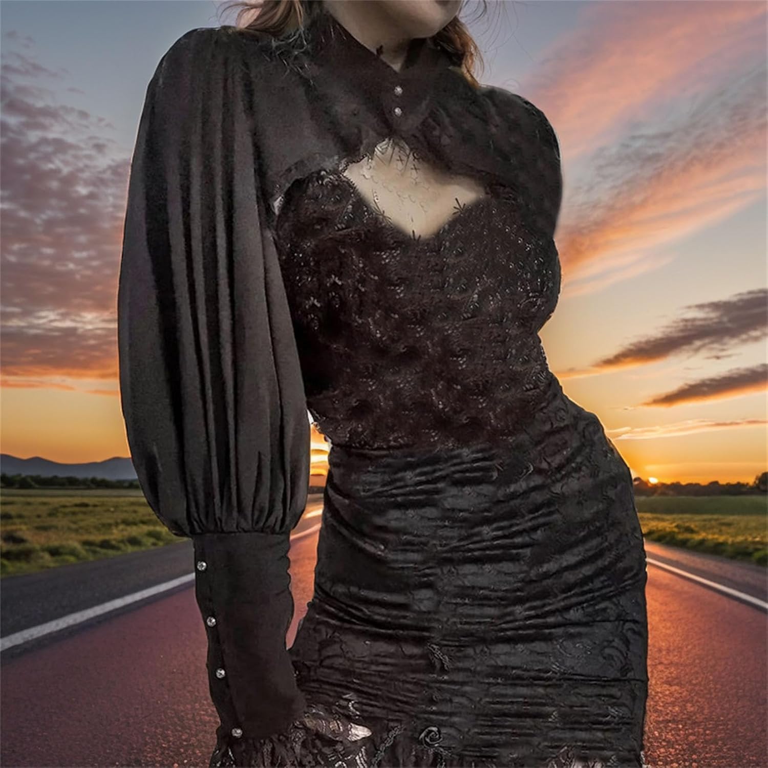 Goth Bolero Shrug Women Lace Sheer Mesh Gothic Flare Sleeve Emo - Image 3