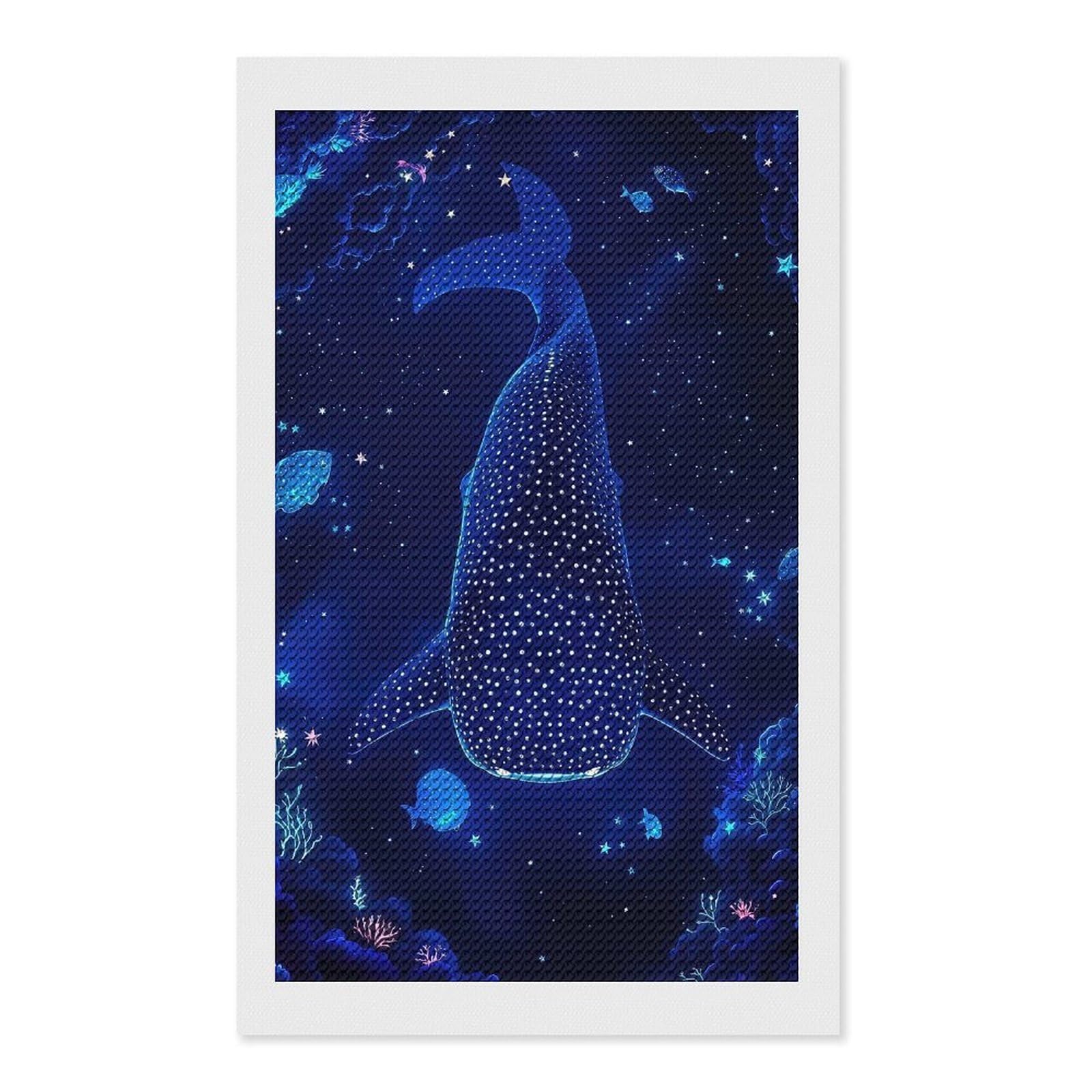 Junmoney Whale Shark in Starry Deep Ocean Diamond Painting Set 12"x20", for Adults, Decorate Your Room, Thoughtful Handmade Gift, Boho Decor, with Tool Kit