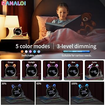 ANALOI Ok to Wake Alarm Clock for Kids, Cat Alarm Clock with Sleep Training and Sound Machine, Nap Timer Temperature Detect Cute Room Decor, Gift Ideas for Kids Toddler Boy Girl