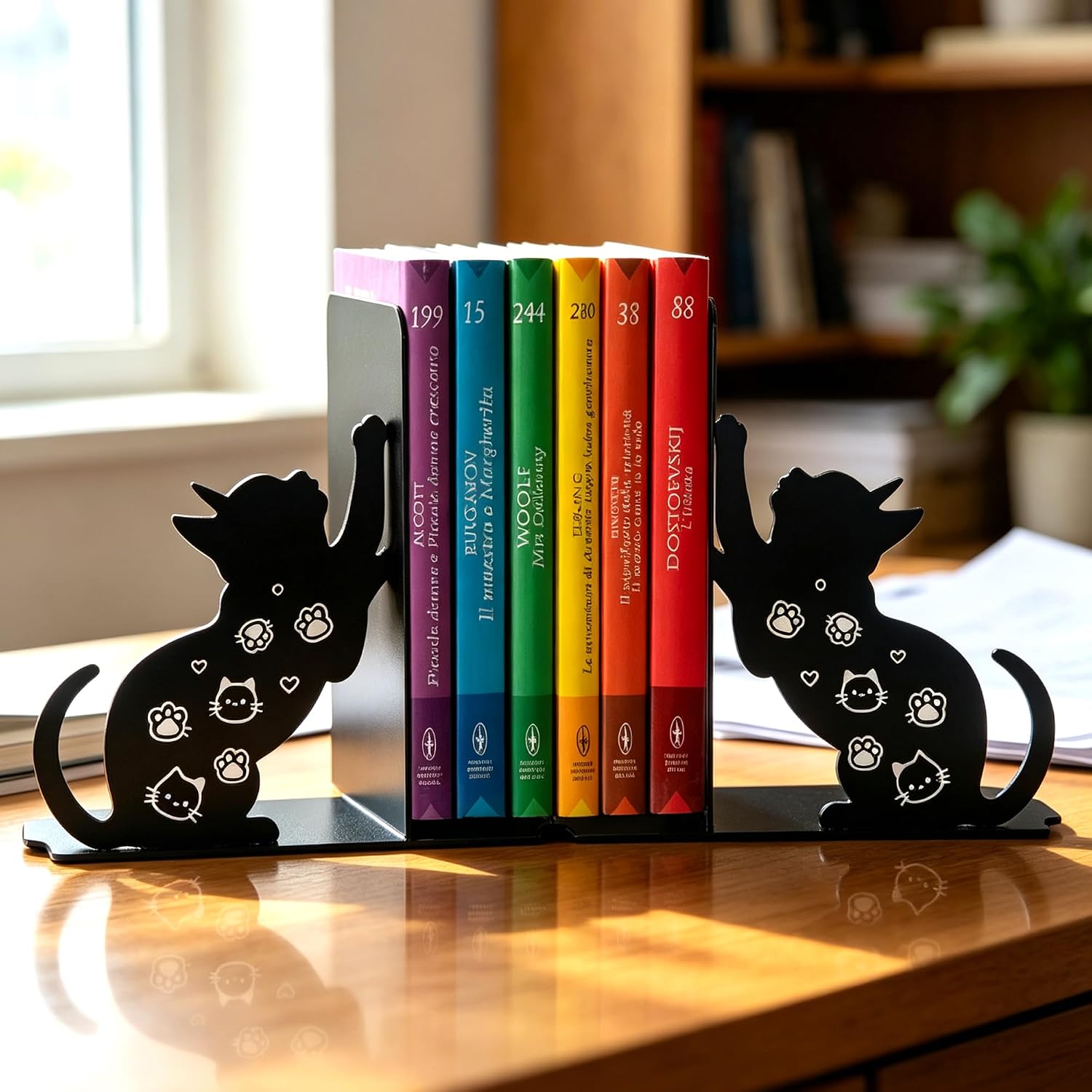 Cat Book Stop Metal Bookends, Modern Cool Metal Bookend for Shelves, 2 Pcs