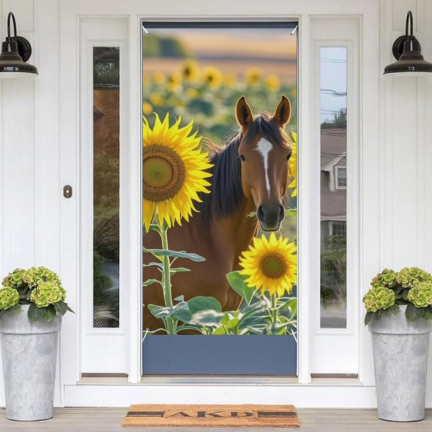 Horse And Sunflower Decoration Door Banner Welcome Door Cover image 3