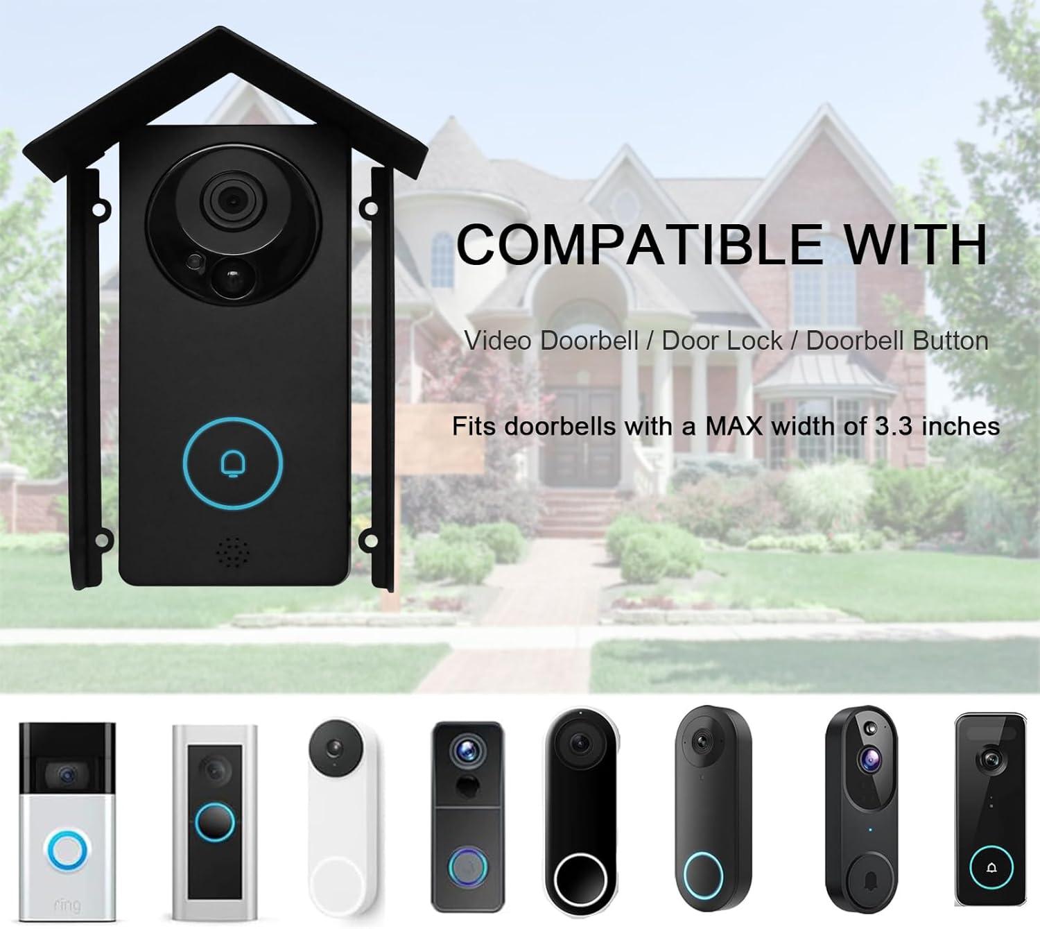 Ring Doorbell Rain Cover Weatherproof for Outside, Metal Anti-Glare Door Bell Chime Cover, Garage Door Video Keypad Access Control Keypad Cover for Most Video Doorbells