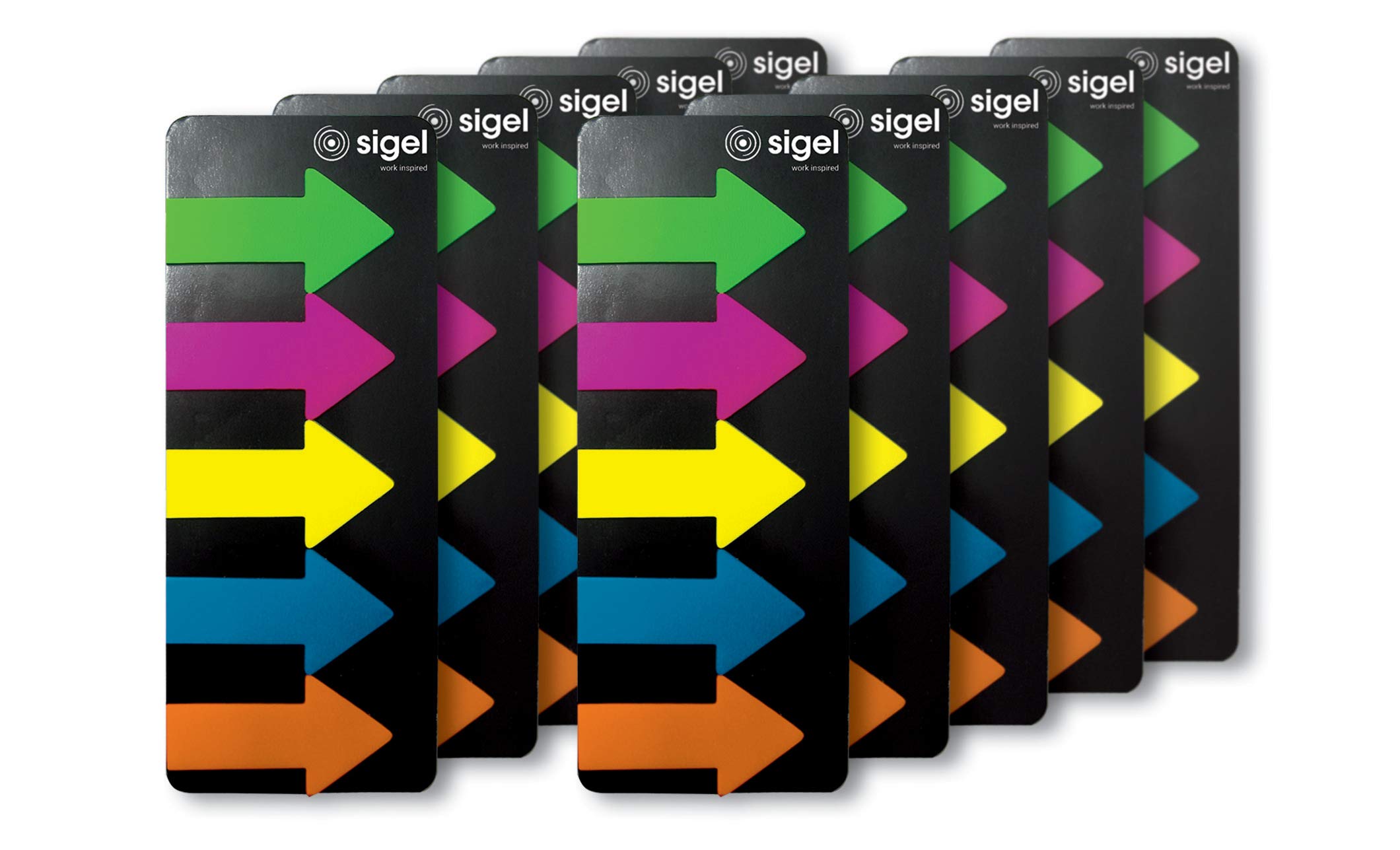 SIGEL Indici riposizionabili 5,50 x 13,70 cm - 10 pezzi | HN600, grande freccia, pellicola trasparente, 125 indici, 5 colori