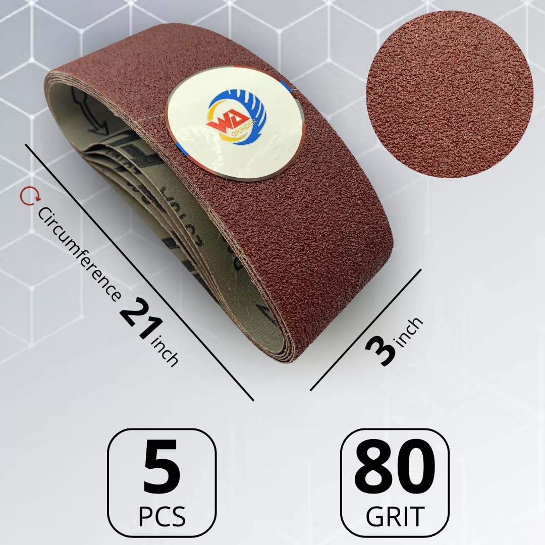 5-Pack 3x21 Inch Sanding Belts, 80 Grit Aluminum Oxide - For Belt Sanders, Wood & Metal - View #3