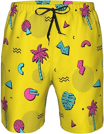 Mens Swim Trunks Printed Beach Shorts Quick Dry Summer Boardshorts with Mesh Lining