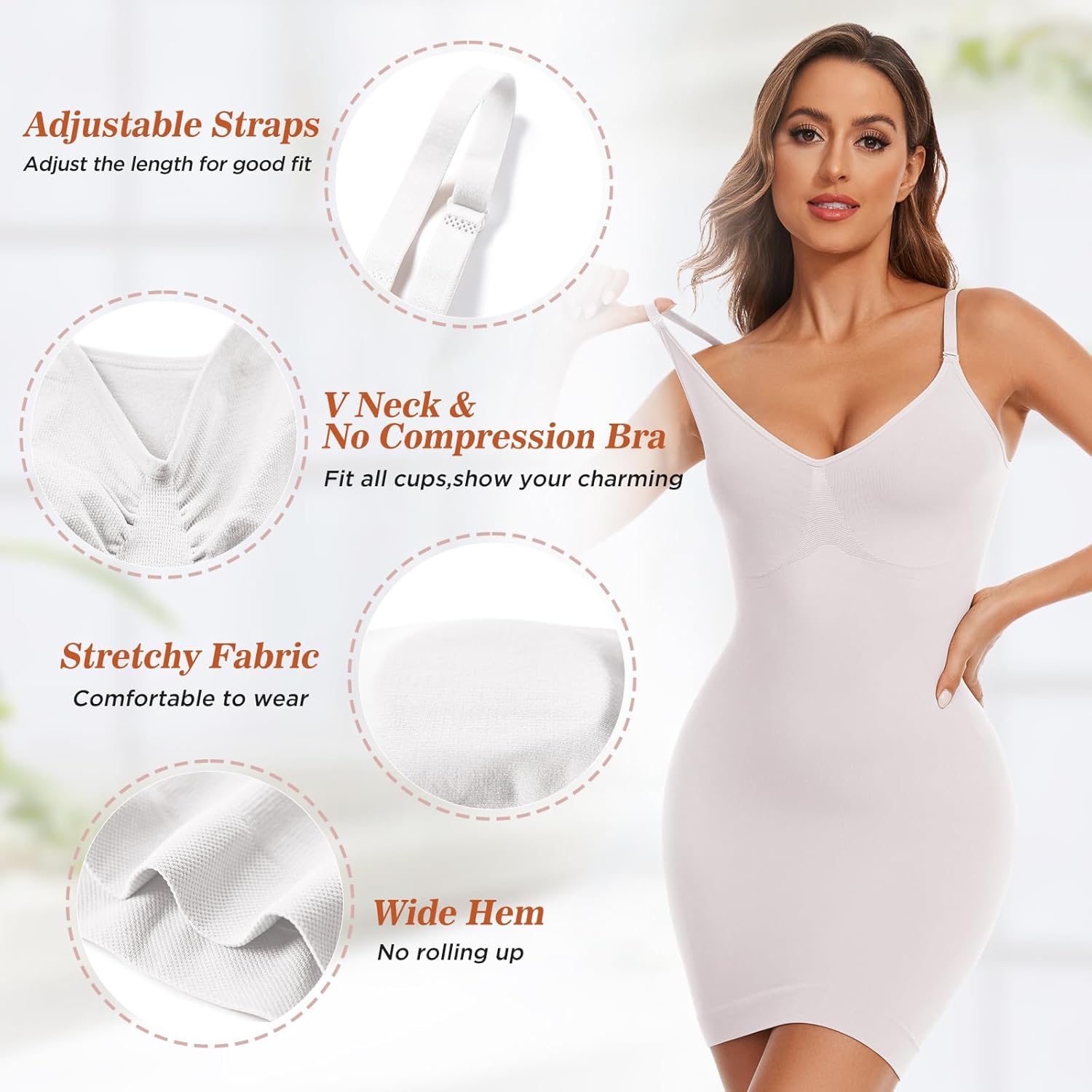 Womens Shapewear Slip Dress for Under Dress Seamless Tummy Control V Neck Full Slips Body Shaper - Image 4