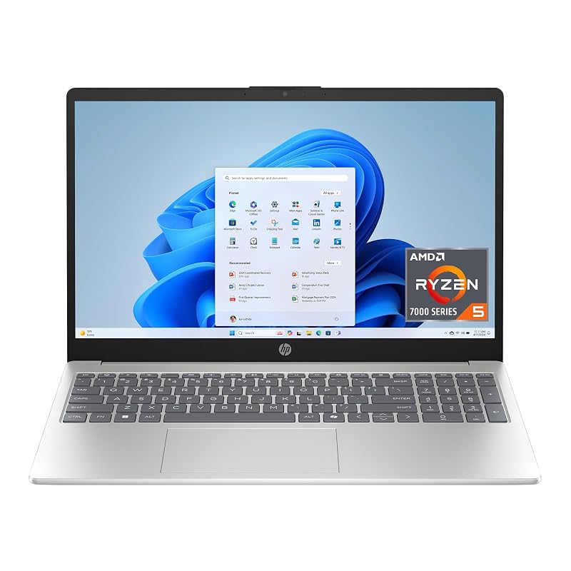 Laptop HP 15.6 pulgadas, pantalla táctil HD, AMD Ryzen 5 7520U, 8 GB RAM, 512 GB SSD, gráficos AMD Radeon, Windows 11 Home, Natural Silver, 15-fc0499nr R5 7520U 512 GB