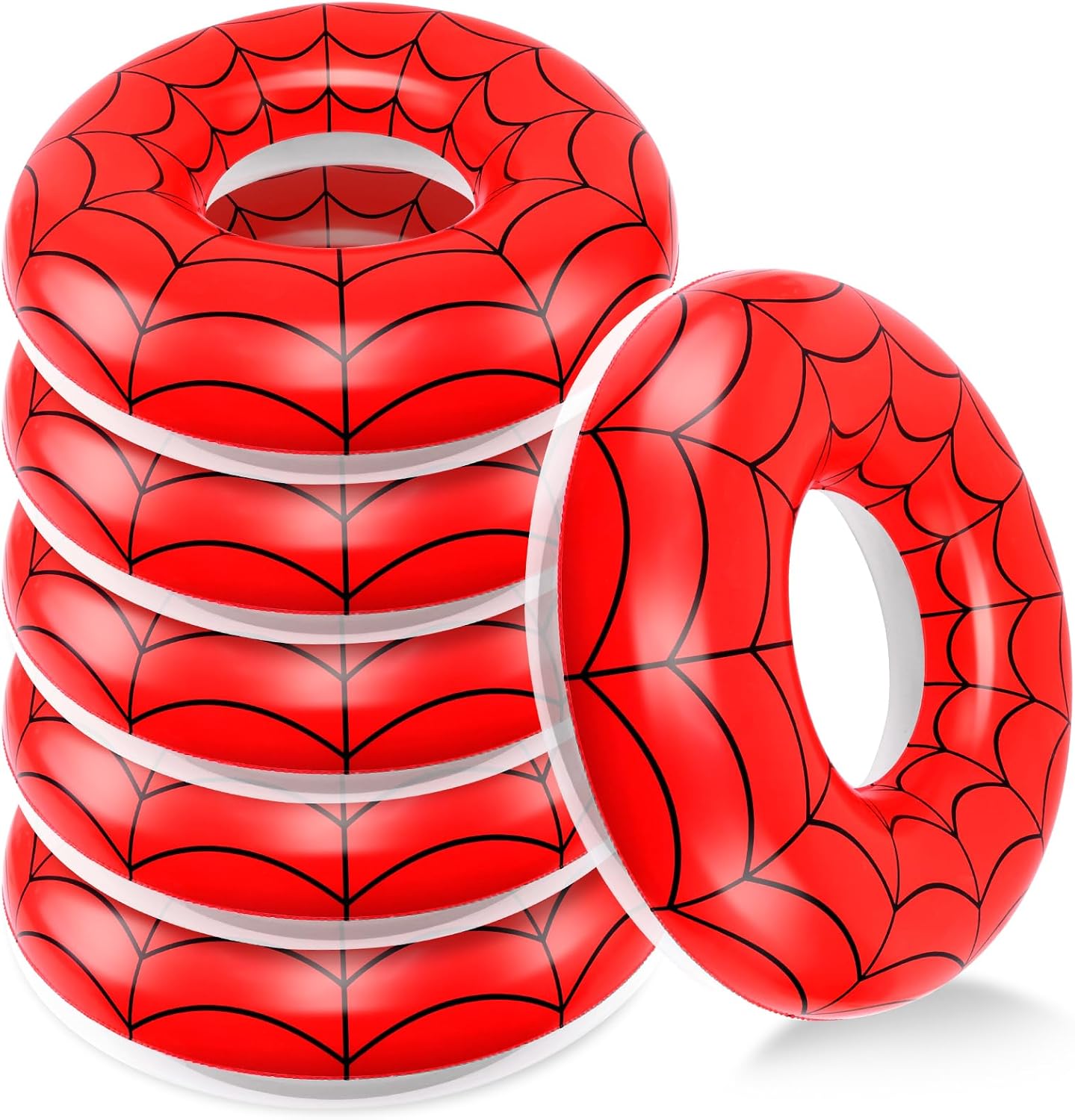 6Pack 24Inch Inflatable Checkered Pool Floats - Racing Car Party Theme Pool Tubes for Kid - Durable Swim Rings for Pool Parties (6Pack White+Black)