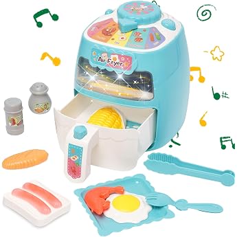 Hot Air Fryer Toy Children's Air Fryer Set Pretend Play Air Fryer Toy Realistic Kitchen Accessories Play Set Talking Musical Cooking Toy Set with Colour Changing