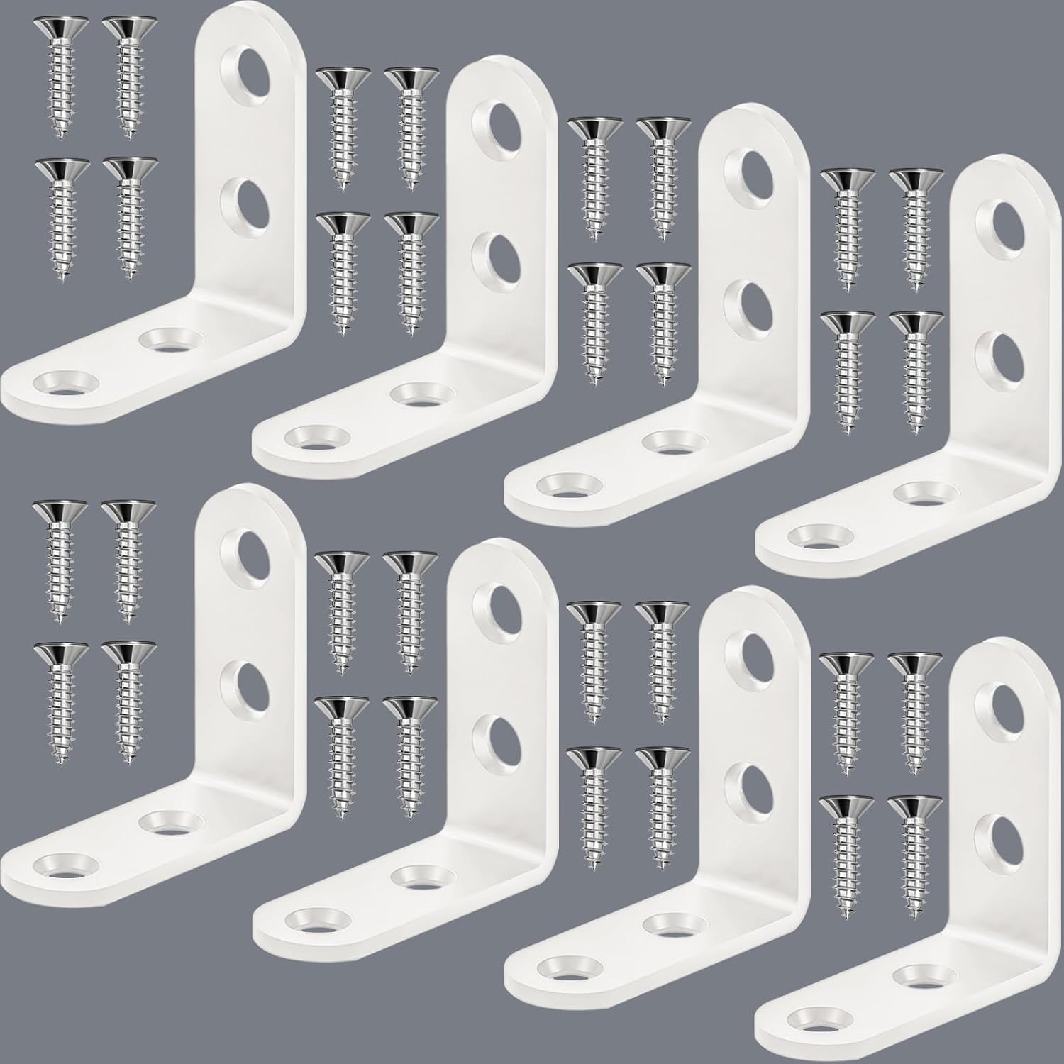 8PCS White L Bracket Corner Braces - Heavy Duty Stainless Steel 2x2x0.8 inch, 90 Degree Right Angle Shelf Brackets for Wood, Floating Shelves, Tables, Furniture Hardware with Screws