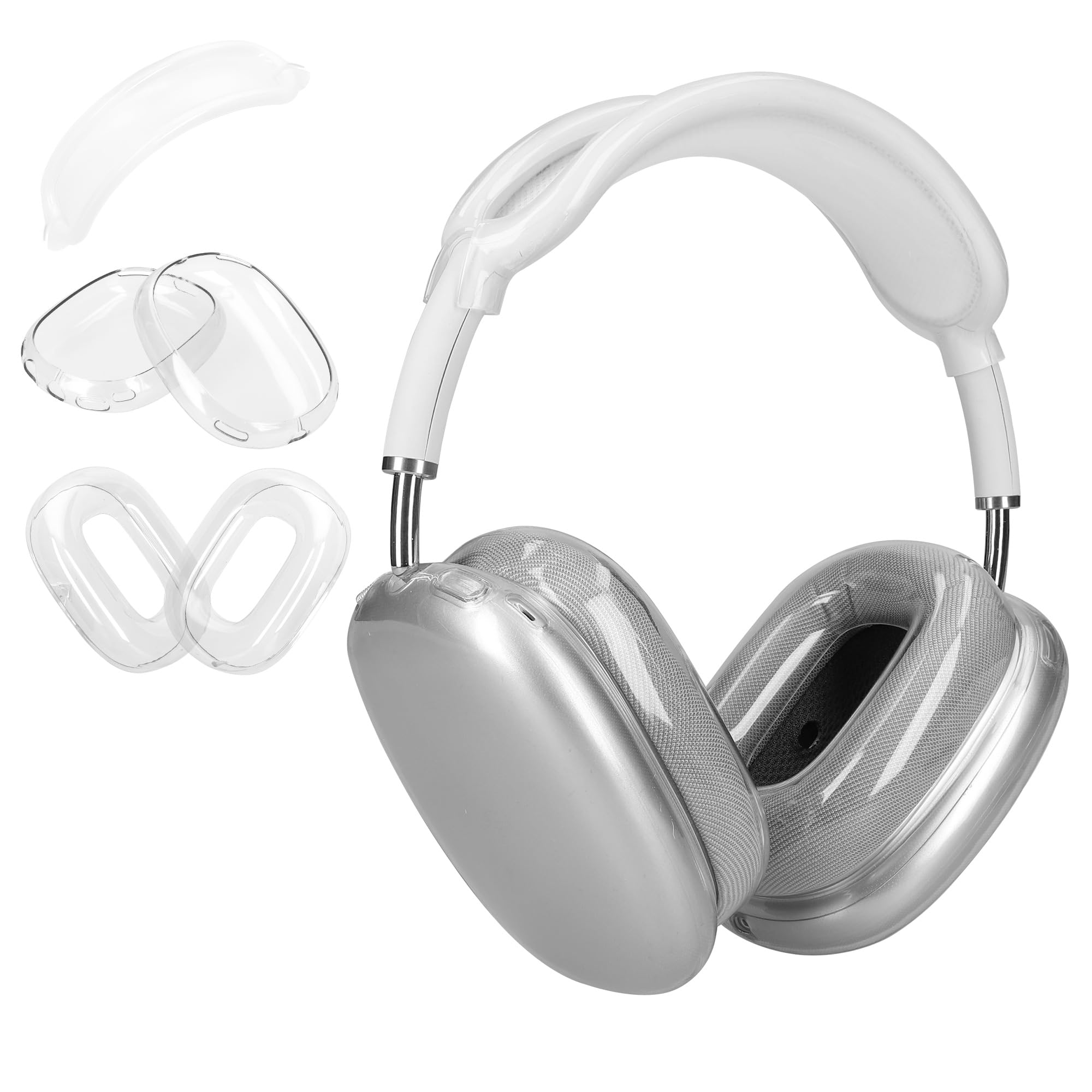 kwmobile 3 in 1 Case for Apple AirPods Max - Clear TPU Cover for Headphones - Anti-Scratch Ear Pad, Ear Cups, Cushion, Headband Protection -