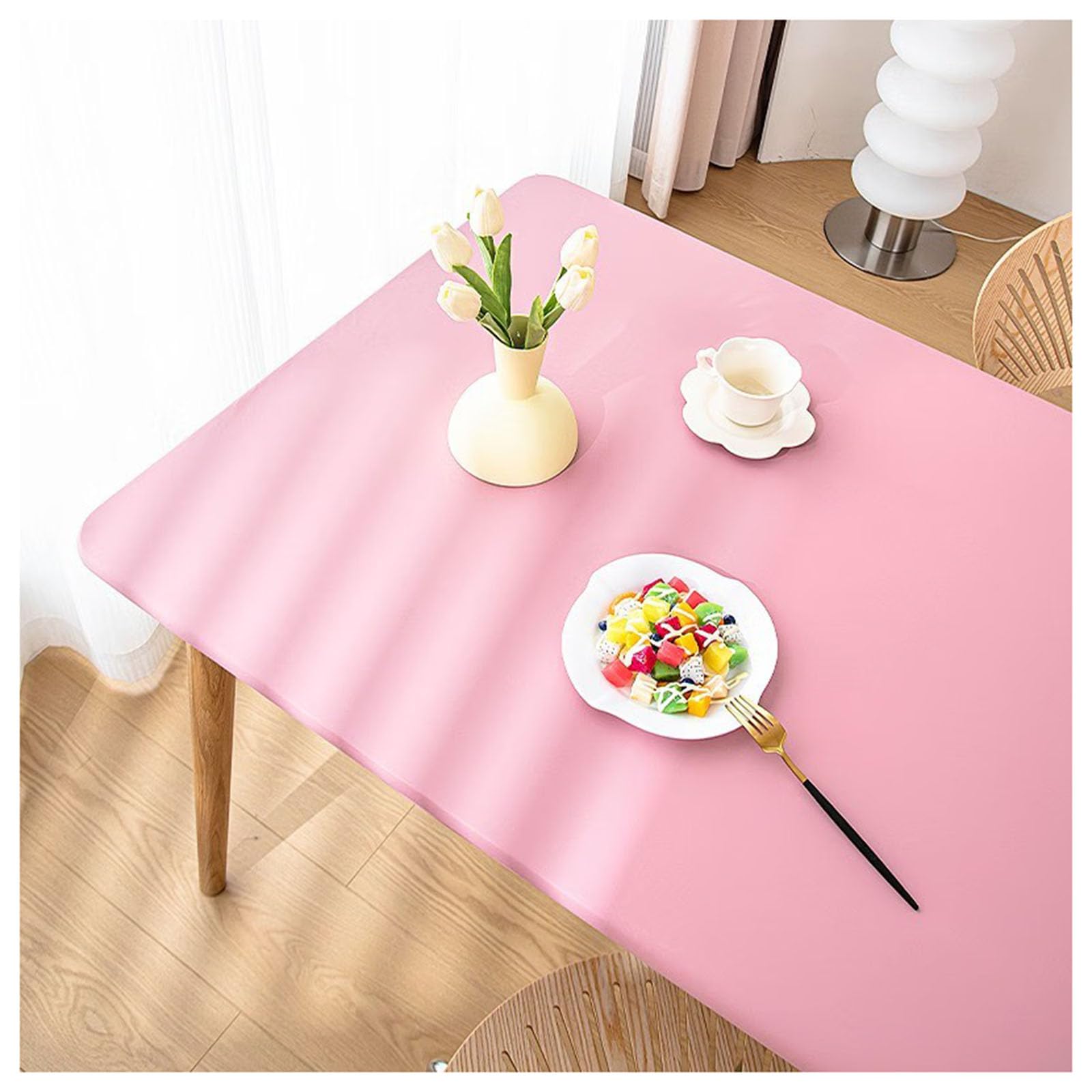 Mantel de Mesa Cuero con Bordes Elásticos, Alfombrilla Piel Sintética Mesa, Mantel Rectangular Antimanchas Impermeable Lavable para Mesa Exterior, Patio, Cocina y Comedor(90x150cm,Pink)