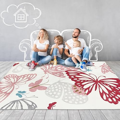 Miniatura 8 de USTIDE Butterflys - Alfombra para niños, alfombra lavable de 55 x 78 pulgadas, alfombra antideslizante para habitación de niñas, habitación de