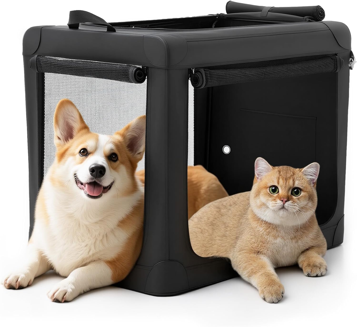 DUMOS Dog Crate 30 Inch Travel Cat Pet Carrier for Small Medium, Portable Foldable Soft Pet Crate with Storage Bag & Washable Pad for Indoor Outdoor Dog Kennel Carrier (M-50lbs, Black)
