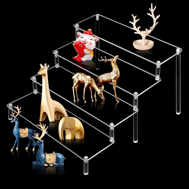 Acrylic Riser Shelf, 4 Steps Acrylic Display Stand Clear Display Riser Stand Makeup Display Rack Spice Acrylic Rack Dessert Display Stand for Figures, Cupcake, Perfume, Nail Polish (13.5x11.6x8in)