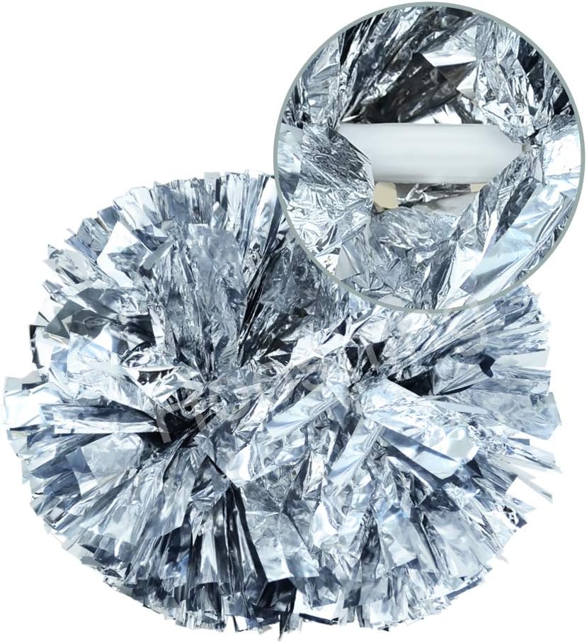 Hooshing 2 Pack Cheerleading Pom Poms Sliver with Baton Handle for Team Spirit Sports Dance Cheering : Sports & Outdoors