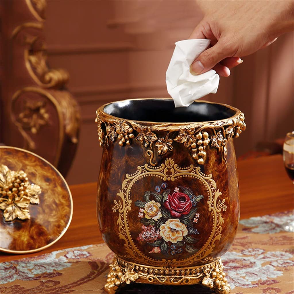 European Living Room Coffee Table Desktop Paper Basket Trash Can with Lid Household Decorations