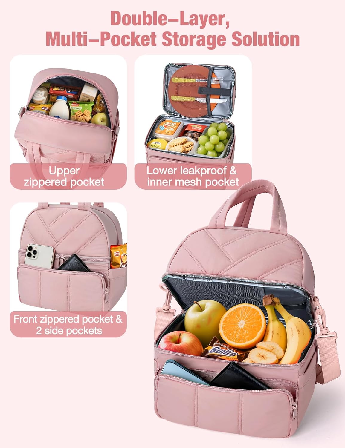 Vuudh Lunch Bag for Women, Double Deck Insulated Lunch Box, Quilted Puffer Lunch Tote Bag, Lightweight, Leakproof, Durable & Reusable Large Lunch Coller for Work Picnic Travel - Image 8